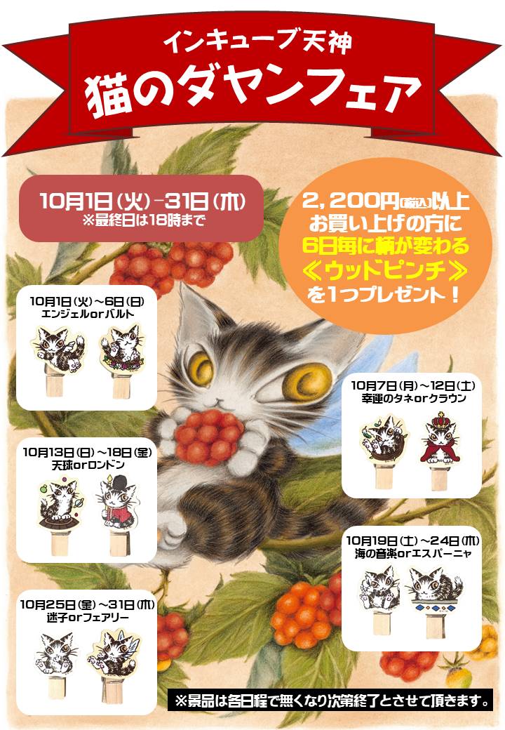 イベントのお知らせ: インキューブ天神店（福岡市）／わちふぃーるど 猫のダヤンフェア